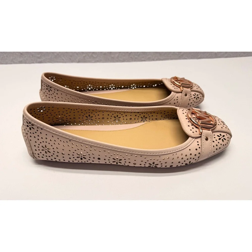 Michael Kors Fulton Moc Blush Pink Perforated Leather Ballet Flats Rose Gold MK
